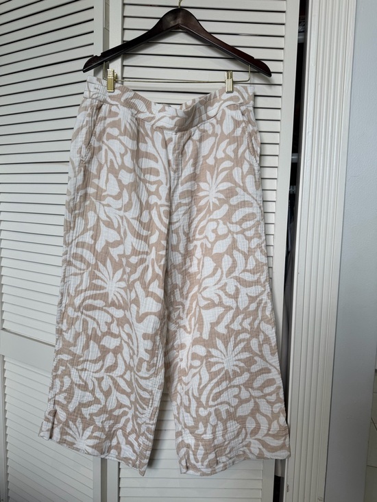Lou & Grey Pants - Lou & Grey Cotton Gauze Wide Leg Pants Tan White Print XL - matching top L avail